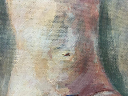 Textured oil painting of female figure by Valentin Dmitrievich Khrushch in beige pink tones
