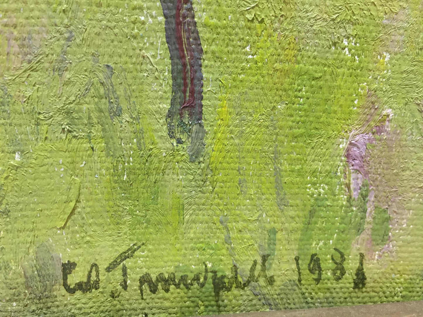 Back of green textured oil painting Road to the Forest by Grigoryev Sergey Alekseevich with c. signature