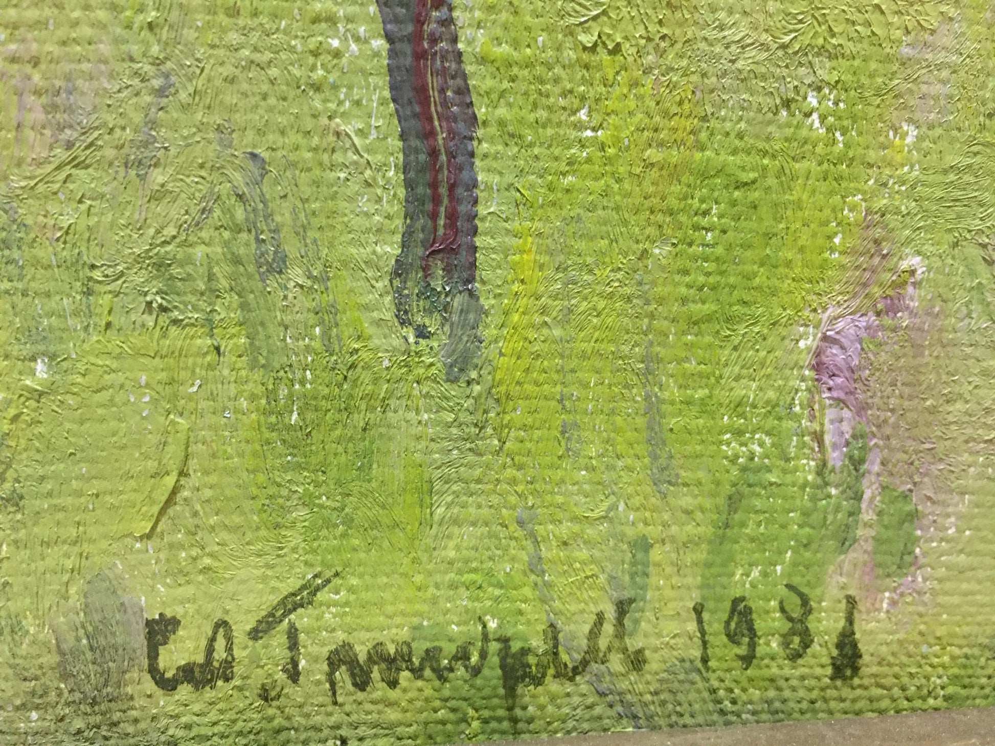 Back of green textured oil painting Road to the Forest by Grigoryev Sergey Alekseevich with c. signature