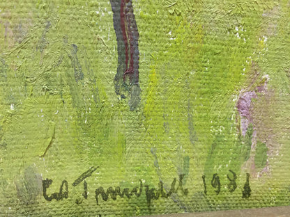Back of green textured oil painting Road to the Forest by Grigoryev Sergey Alekseevich with c. signature
