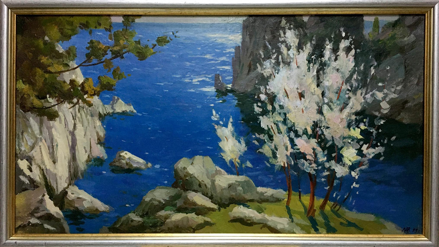 Framed oil painting River along the cliffs by Levichev A. coastal scene