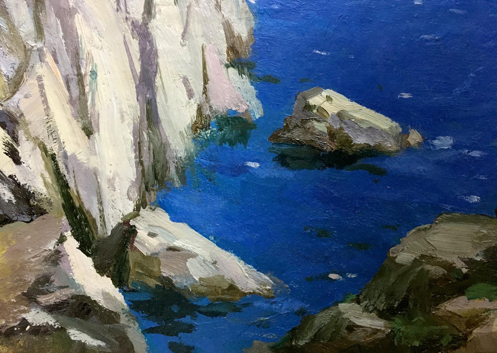 Oil painting River along the cliffs by Levichev A. textured coastal view