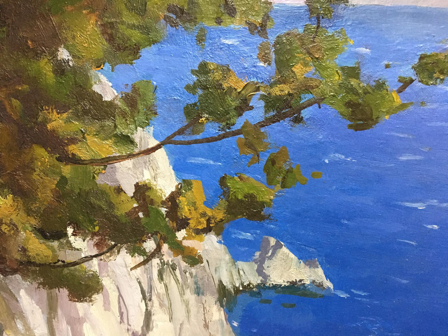 Vibrant oil painting River along the cliffs by Levichev A with ocean view