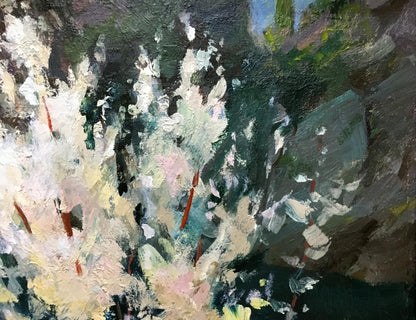 Abstract oil painting River along the cliffs by Levichev A. in white, green, gray