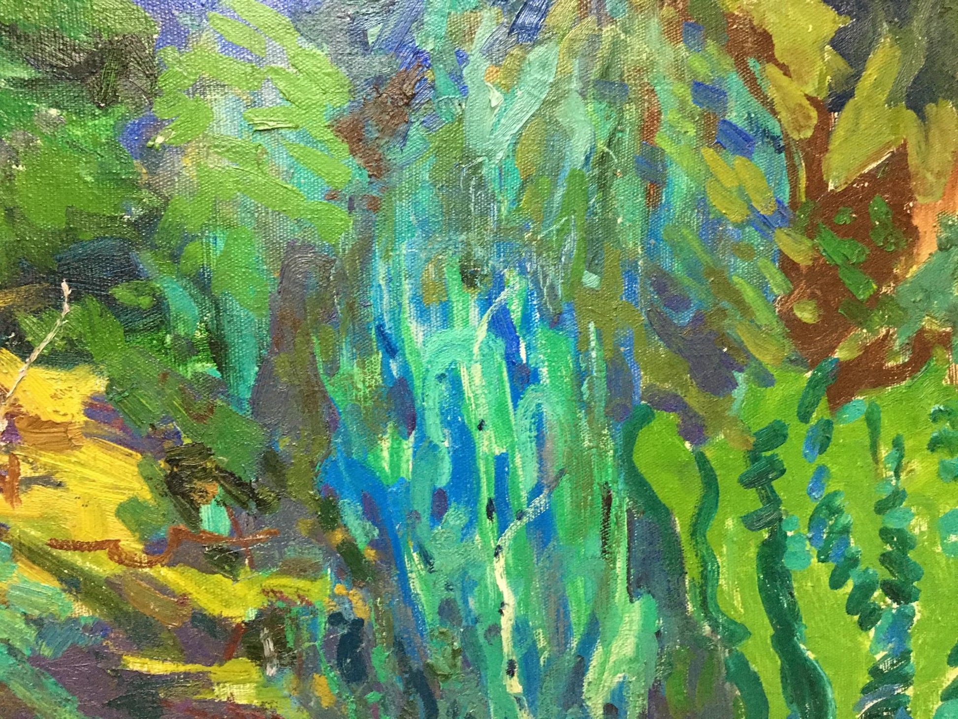 Vibrant Garden oil painting by Glushchenko Nikolay Petrovich, bold green blue yellow strokes