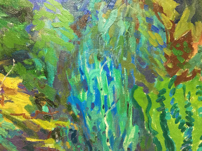 Vibrant Garden oil painting by Glushchenko Nikolay Petrovich, bold green blue yellow strokes