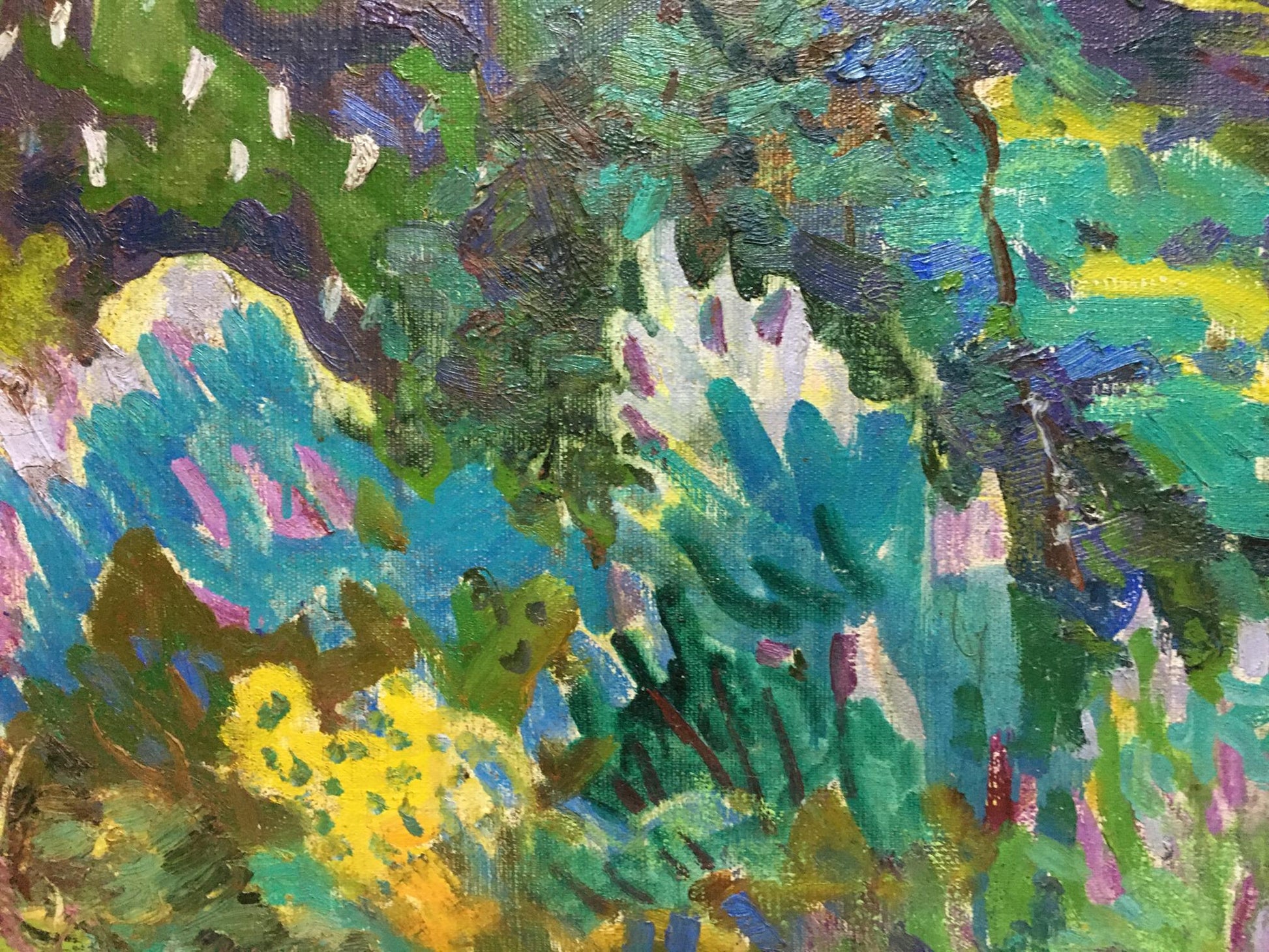 Vibrant impressionist oil painting of lush garden by Glushchenko Nikolay Petrovich