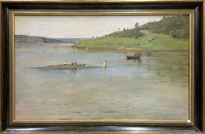 Framed Eye of Kaluga oil painting by Fedorovich V.G., serene river scene
