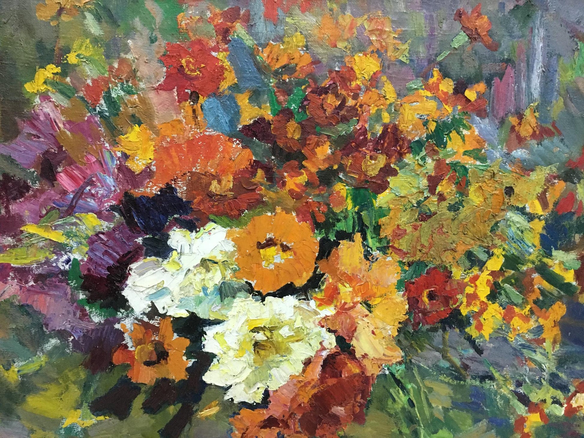 Oil painting of gorgeous flower bouquet by Zinaida Sokolova