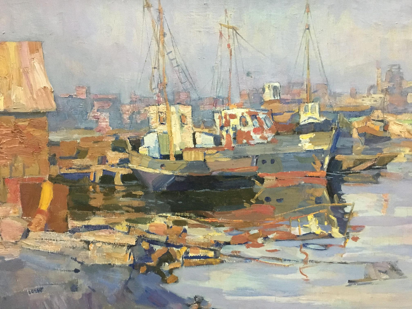 Textured impressionist oil painting of harbor by Turansky Alexander Alekseevich