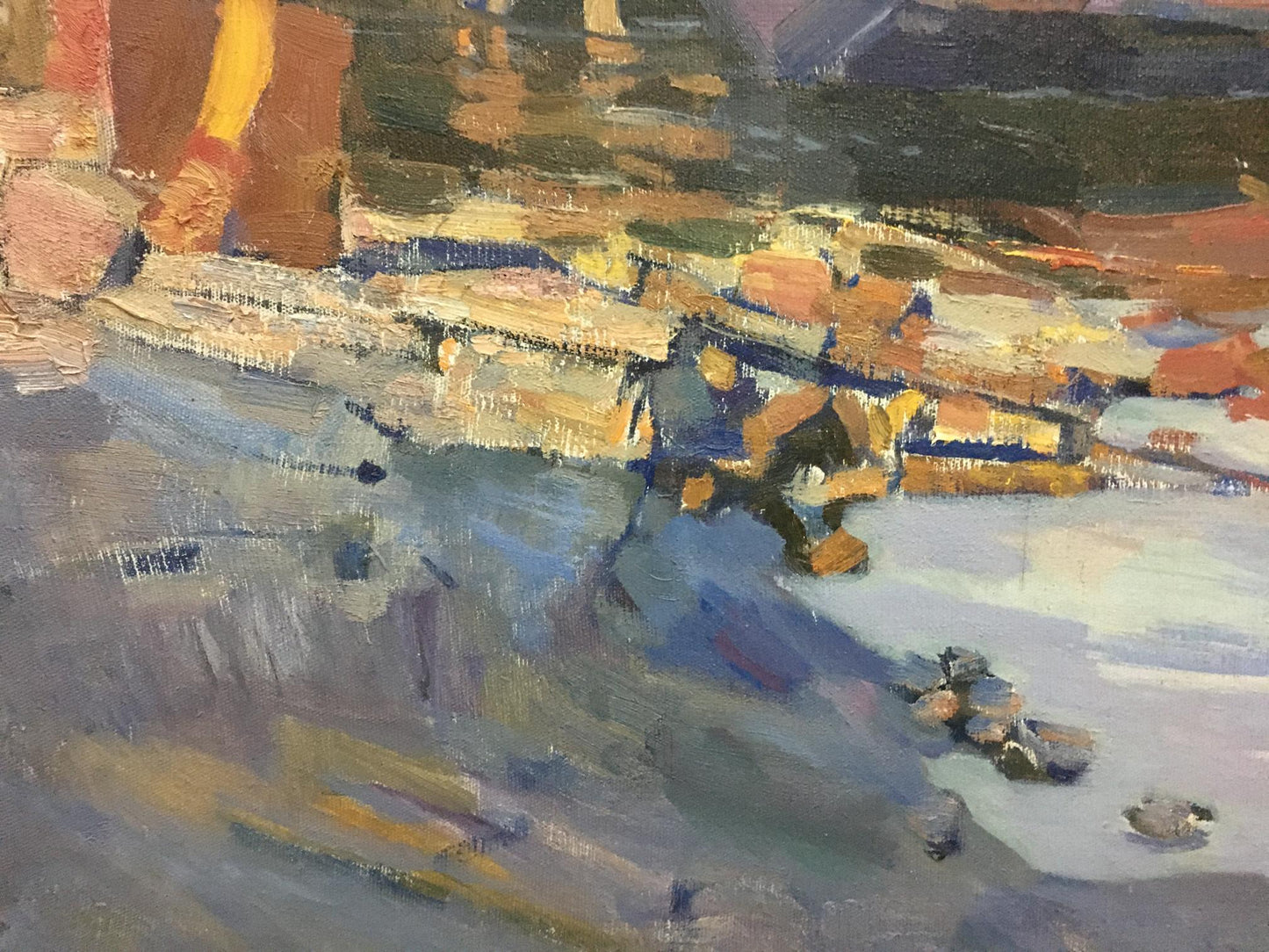 Impressionistic oil painting of coastal ship port by Turansky Alexander Alekseevich