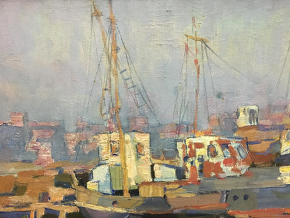 Oil painting of harbor with boats by Turansky Alexander Alekseevich