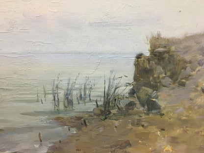 Textured oil painting of misty shoreline by Bezugly Daniil Ivanovich