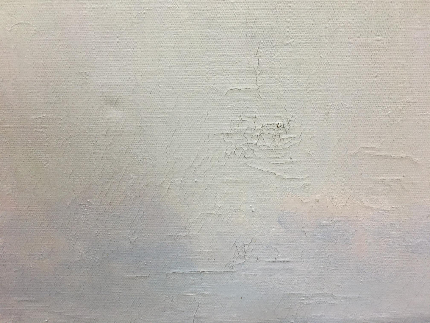 Weathered off-white canvas texture and peeling paint in Bezugly oil painting