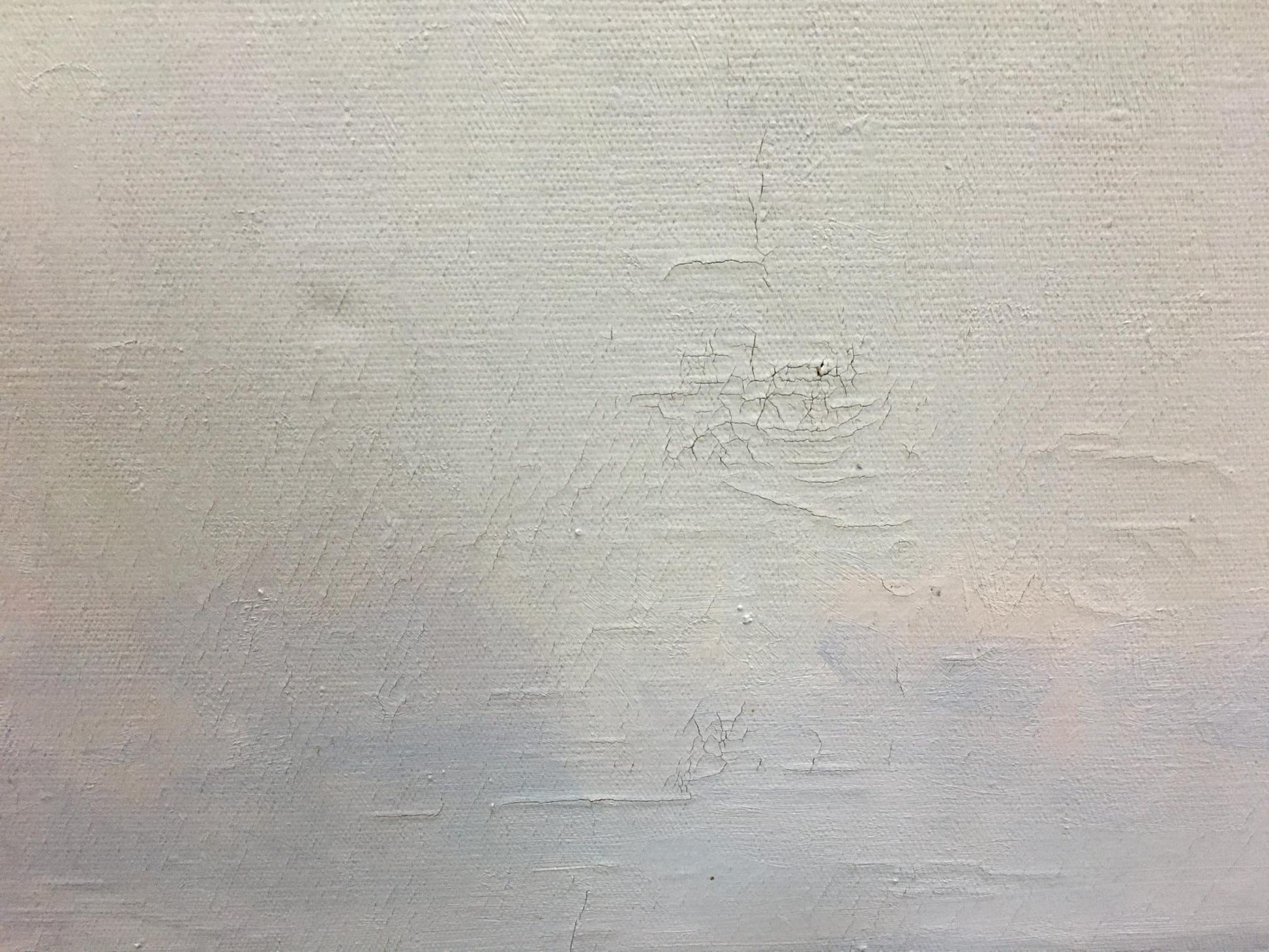 Weathered off-white canvas texture and peeling paint in Bezugly oil painting