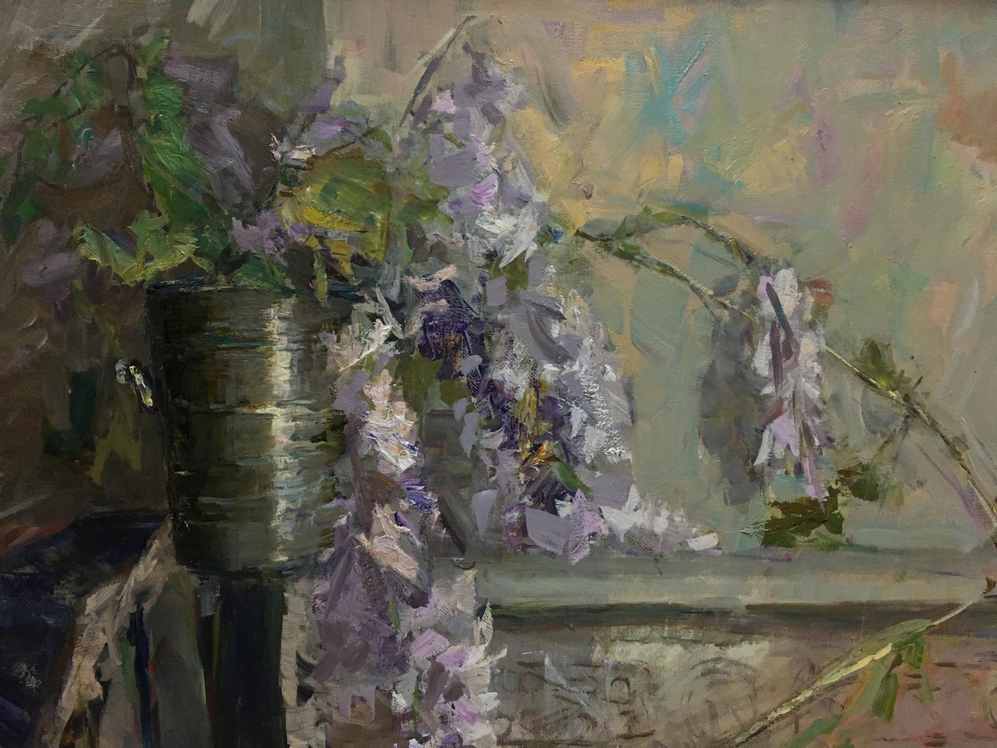 Oil painting Lilac by Ryman Evgeny Nikolaevich with wisteria vase