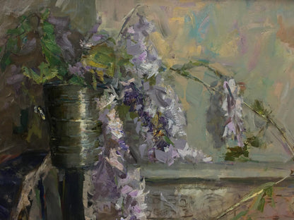 Oil painting Lilac by Ryman Evgeny Nikolaevich with wisteria vase