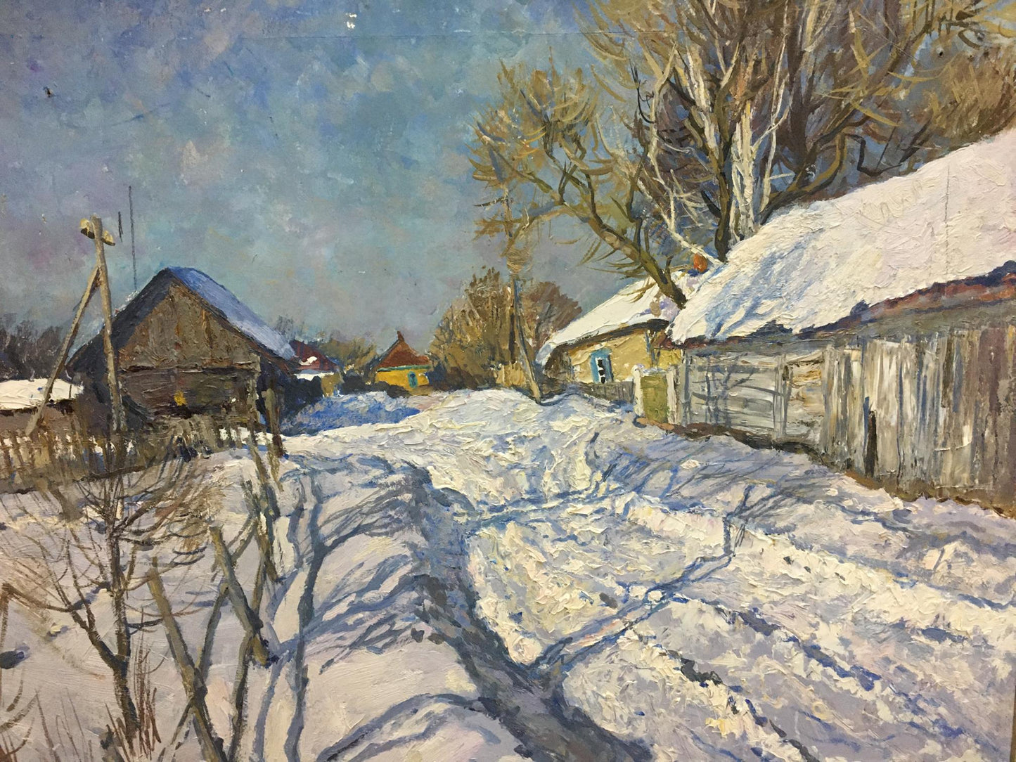 Oil painting of snow-covered village by Zvyagintsev Rostislav Mikhailovich