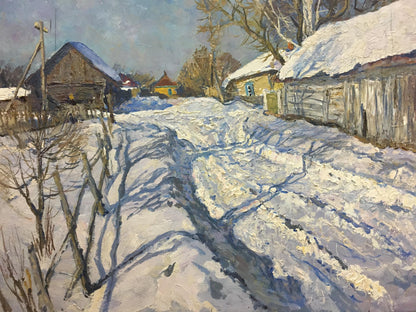 Oil painting by Zvyagintsev Rostislav Mikhailovich: snow-covered village path
