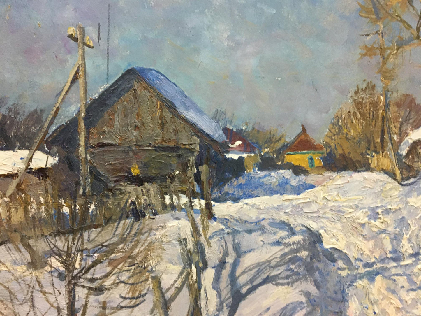 Oil painting of snowy village by Zvyagintsev Rostislav Mikhailovich
