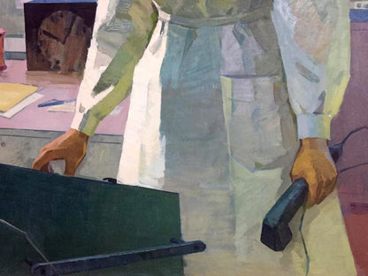 Social realism oil painting At the Post by Mozok Valery Leontievich