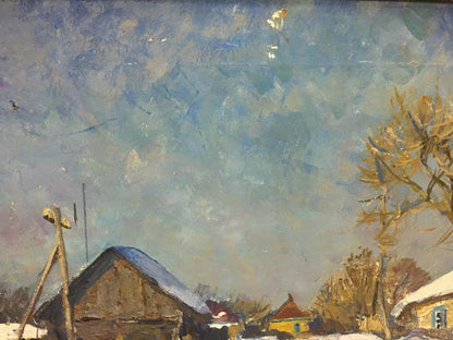 Oil painting of snowy village by Zvyagintsev Rostislav Mikhailovich