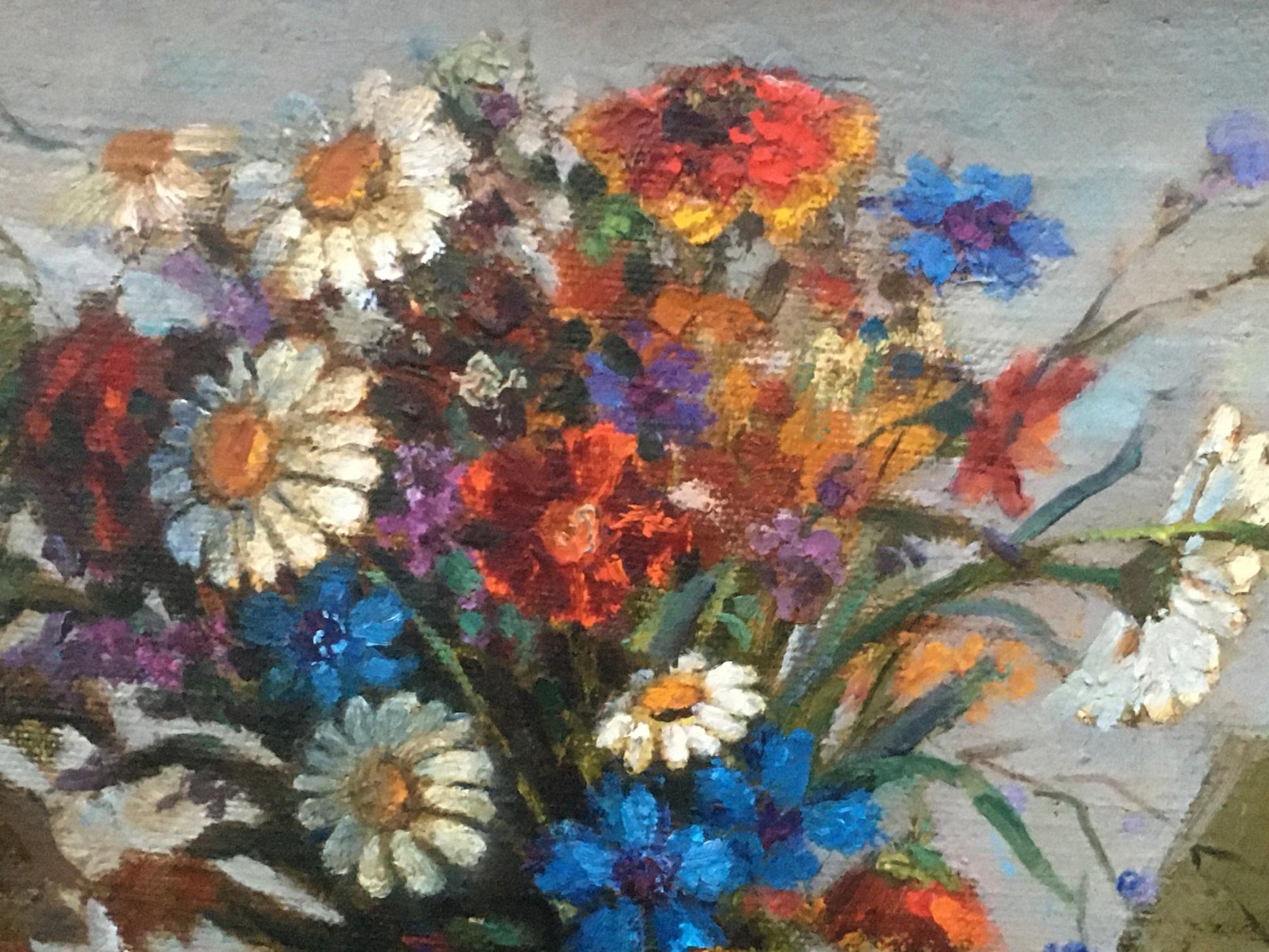 Oil painting Autumn still life by Pivtorak Sergey with daisies, cornflowers
