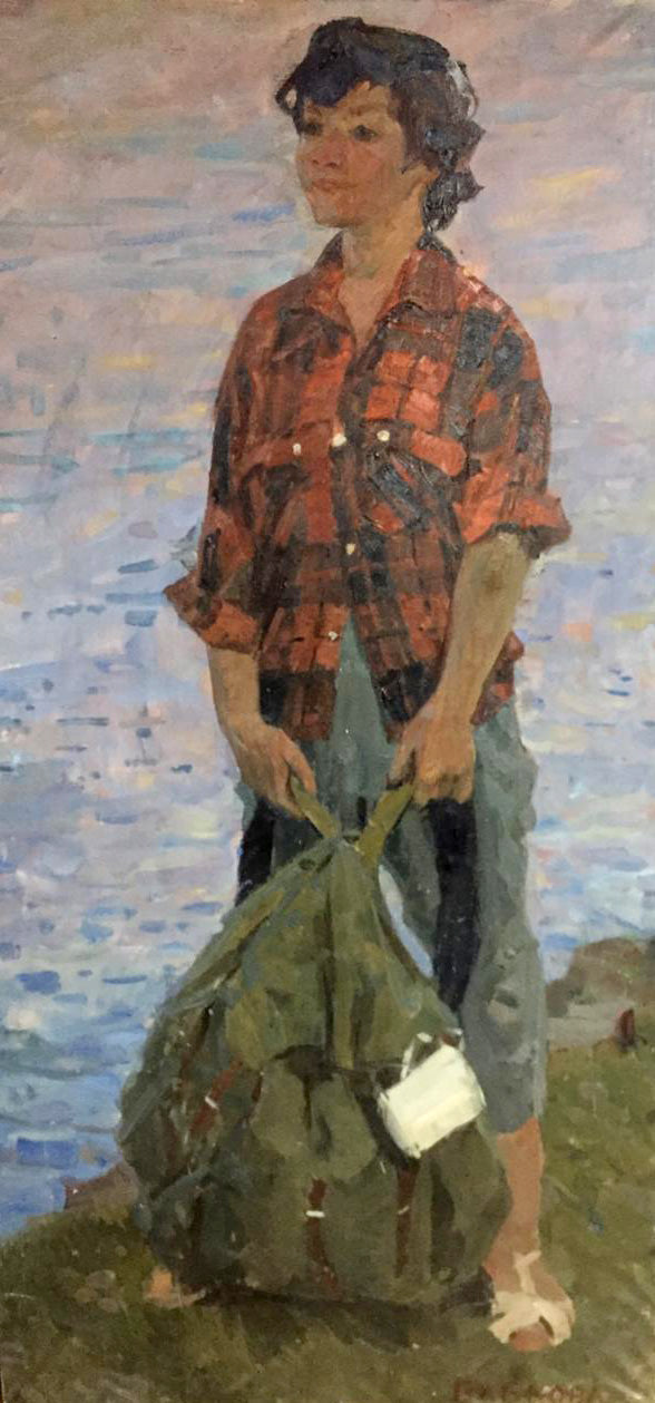 Social realism oil painting of Tourist by Babkova Alexandra Andreevna