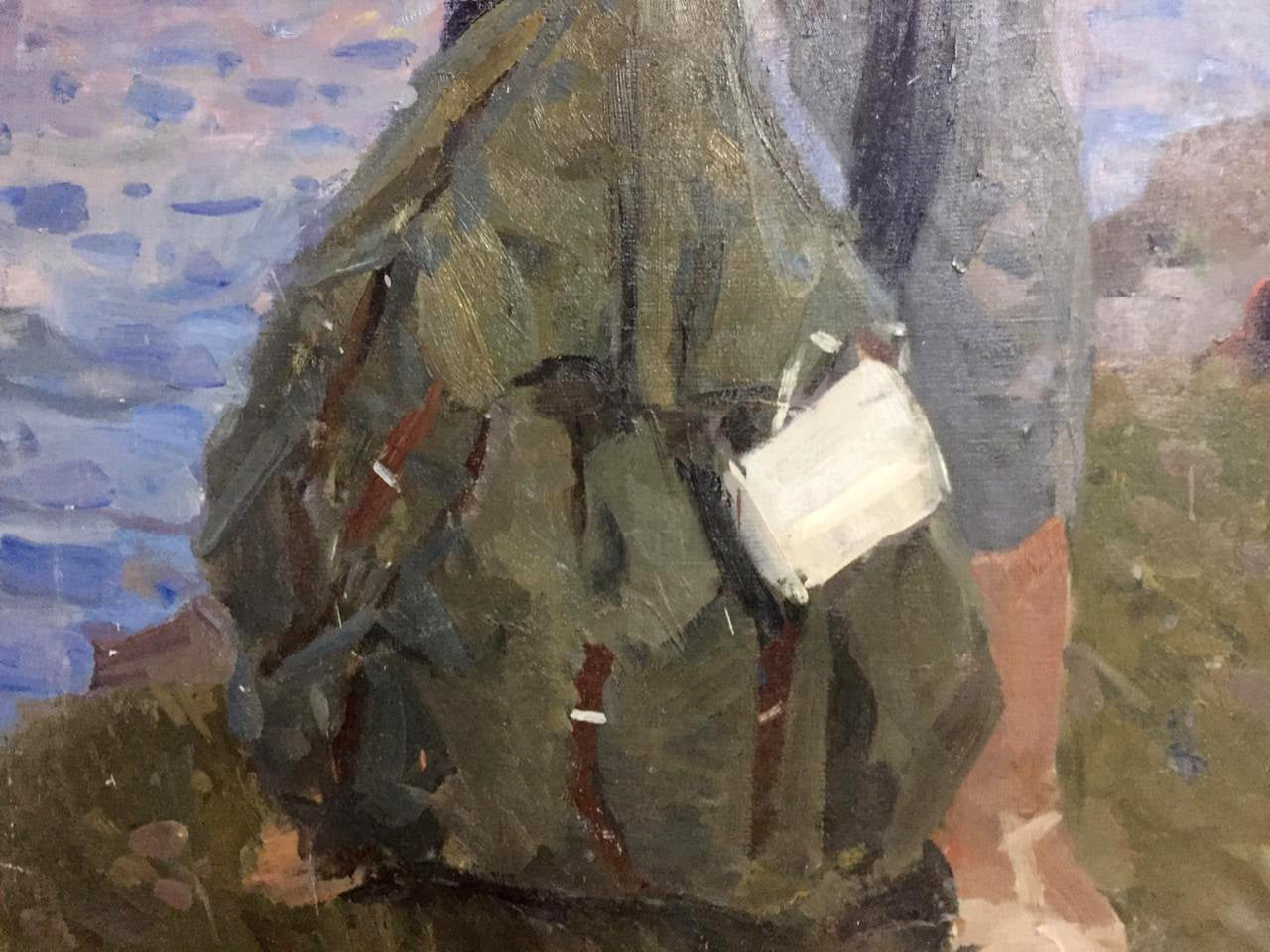 Olive green canvas backpack by Babkova Alexandra Andreevna