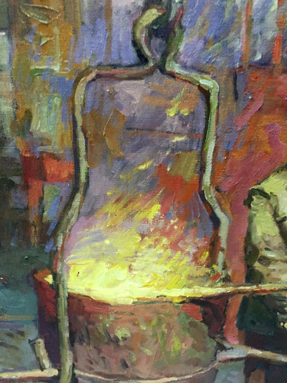 Vibrant abstract oil painting metal sample chair by Anatoly Nikitovich Yanev