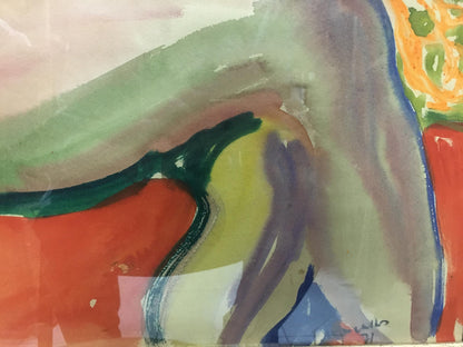 Watercolor portrait of girl by Glushchenko Nikolay Petrovich, abstract blended washes with blue outlines