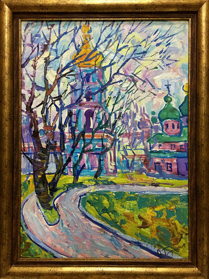 Oil painting by Glushchenko Alexander Nikolaevich: vibrant church domes and path