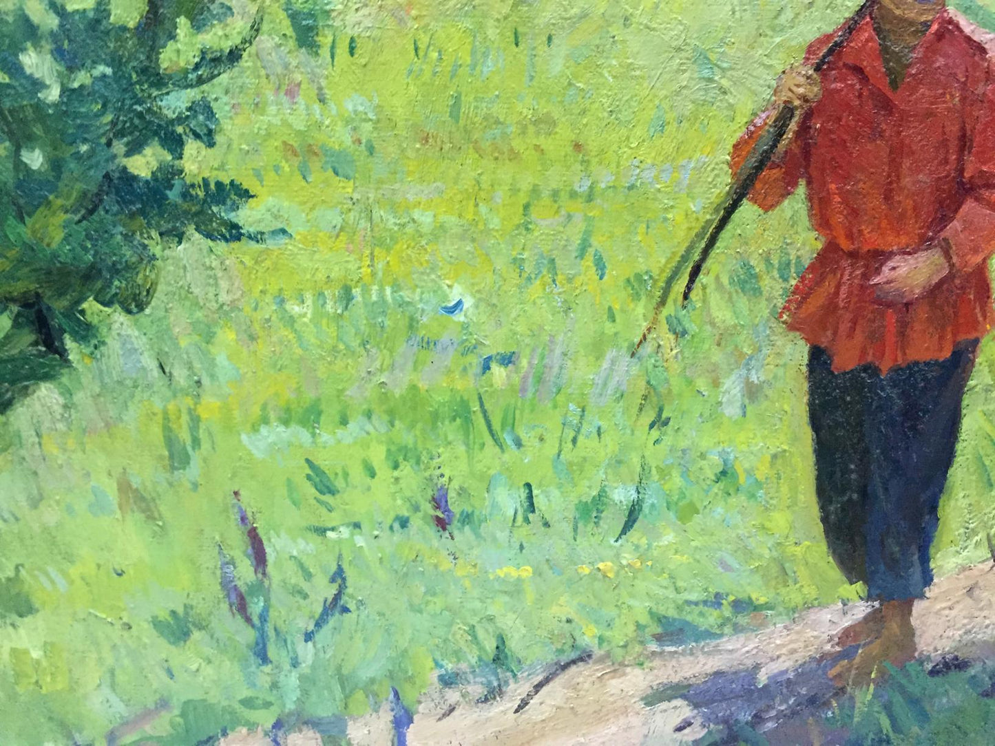 Oil painting To the forest by Kogan-Shats Matviy Borysovych: figure with staff in green field