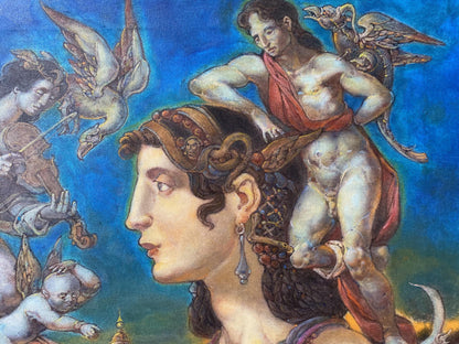 Oil painting Covid in Rome by Litvinov Oleg Arkad’yevich, ornate woman with winged figures