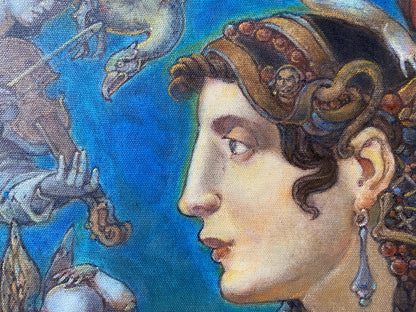 Classical profile of woman in Oil painting Covid in Rome by Litvinov Oleg Arkad’yevich