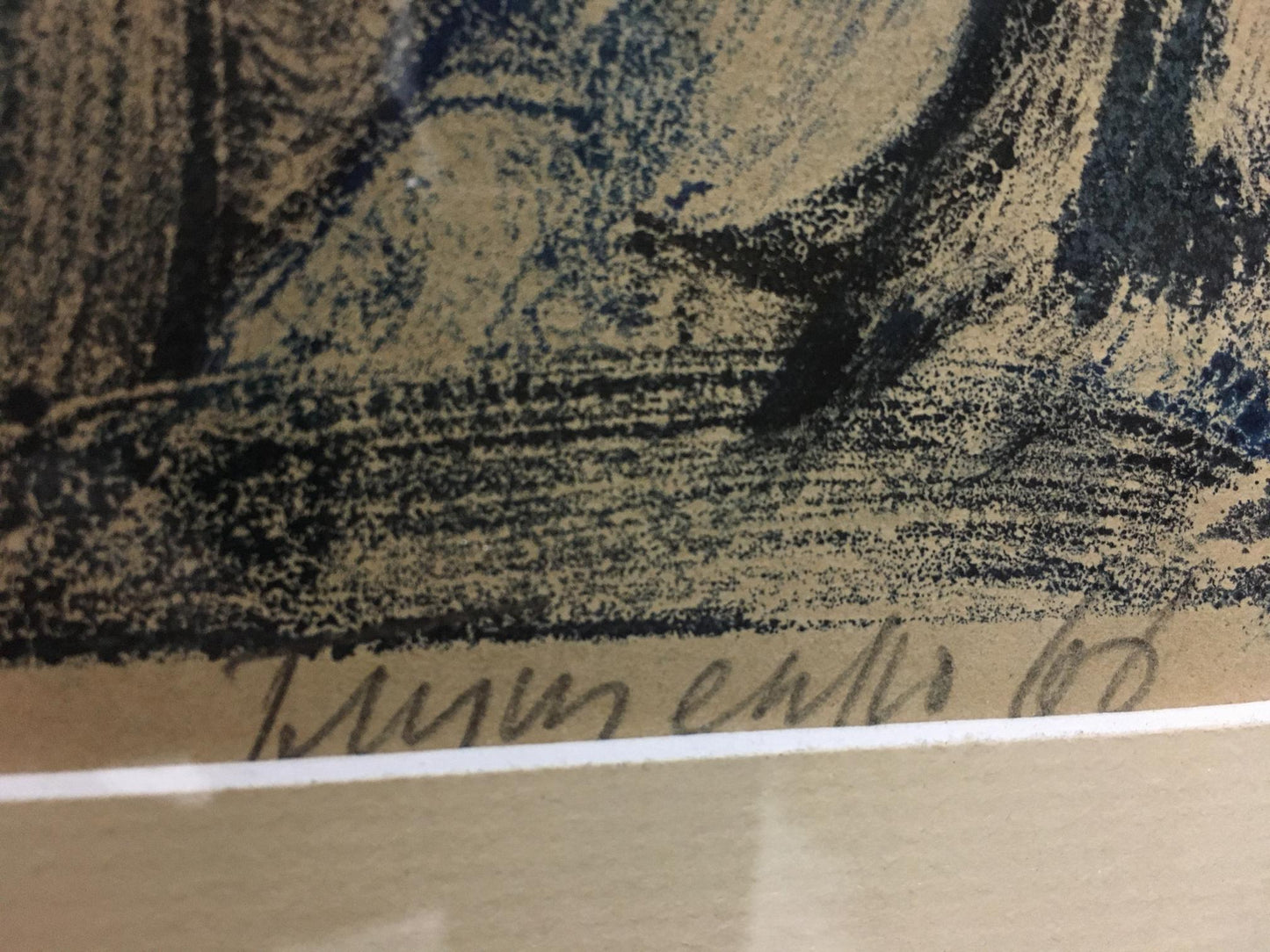 Textured charcoal blue sketch of girl by Glushchenko Nikolay Petrovich, signed