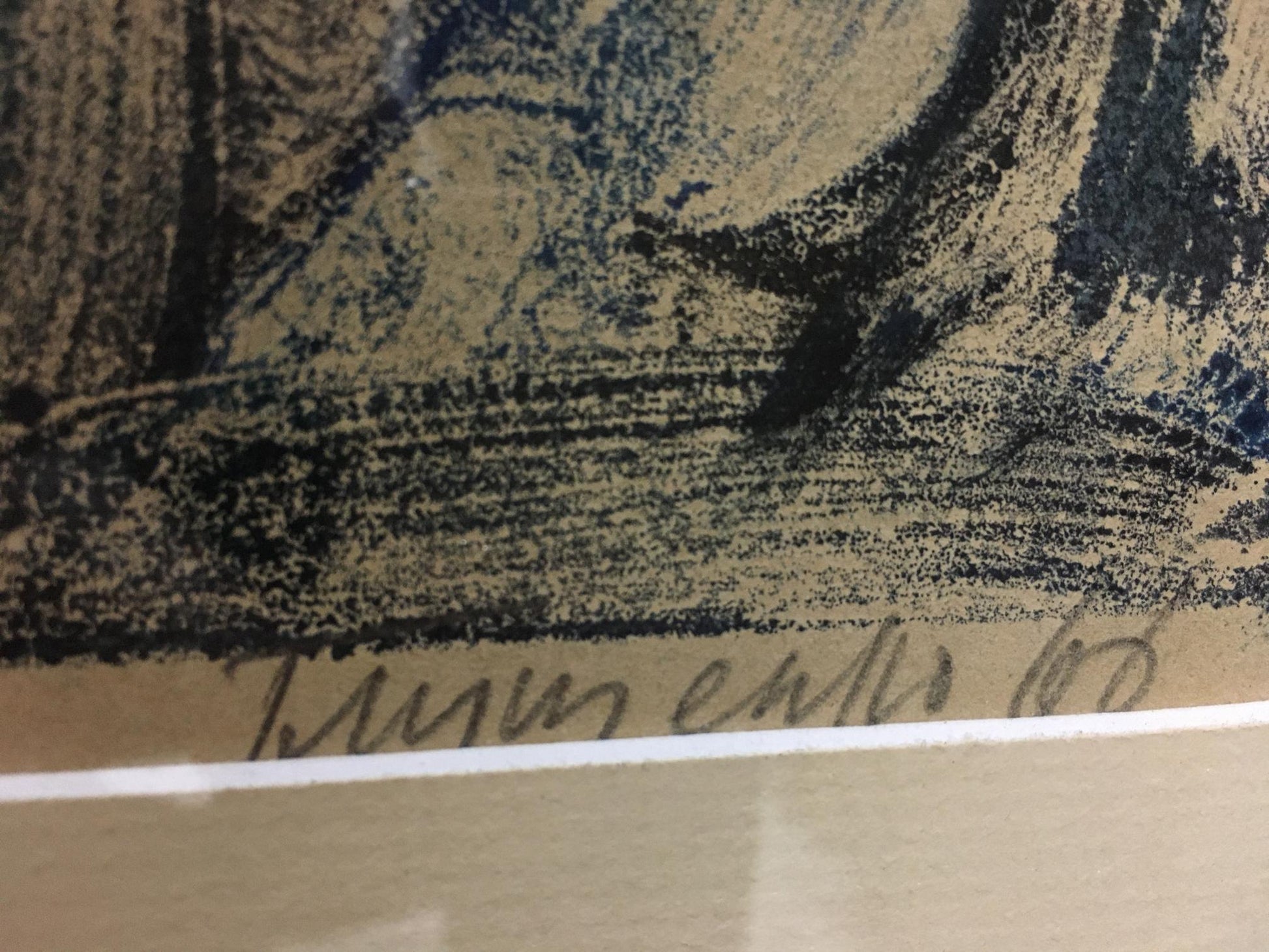 Textured charcoal blue sketch of girl by Glushchenko Nikolay Petrovich, signed