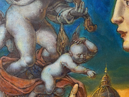 Oil painting Covid in Rome by Litvinov Oleg Arkadyevich, winged cherub