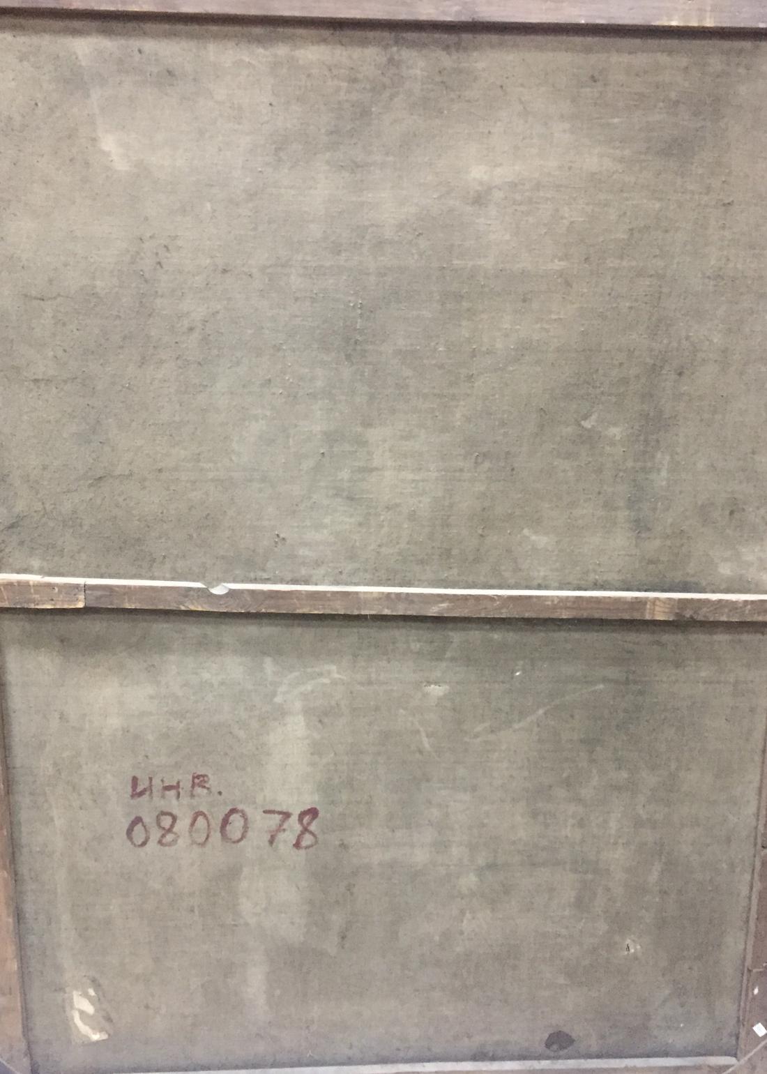 Back of Oil painting Daughter going to school gray concrete panel with metal strip