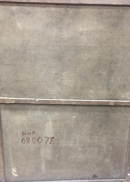 Back of Oil painting Daughter going to school gray concrete panel with metal strip