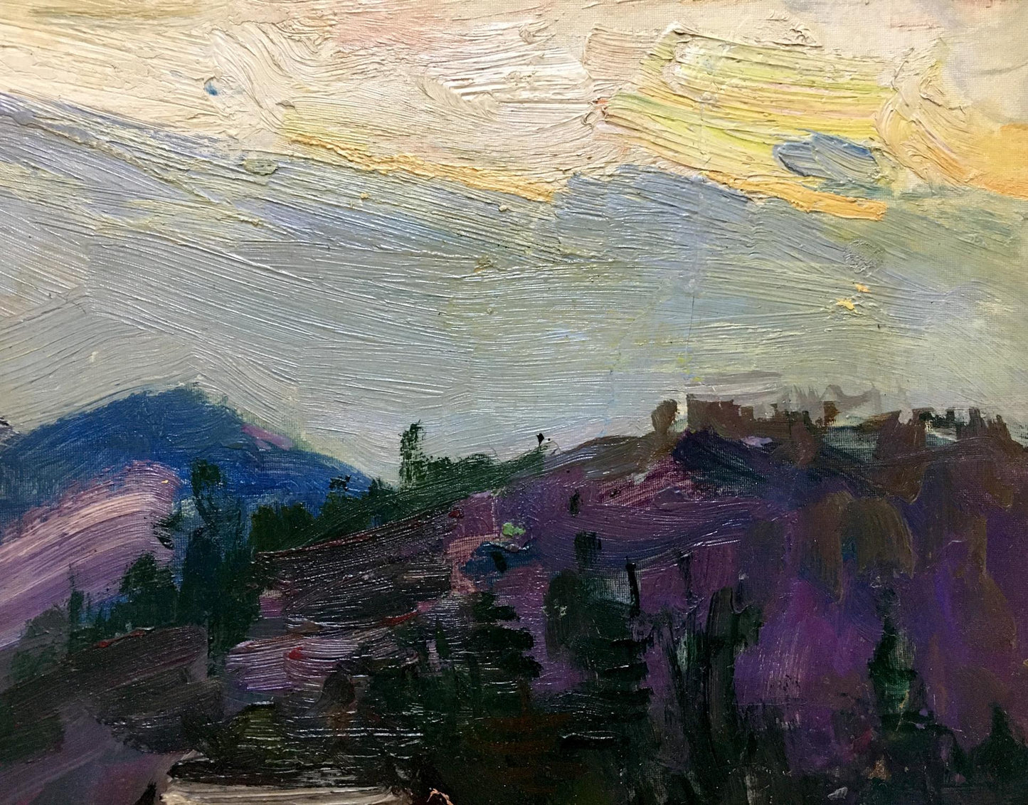 Oil painting of purple green blue hills by Glushchenko Nikolay Petrovich