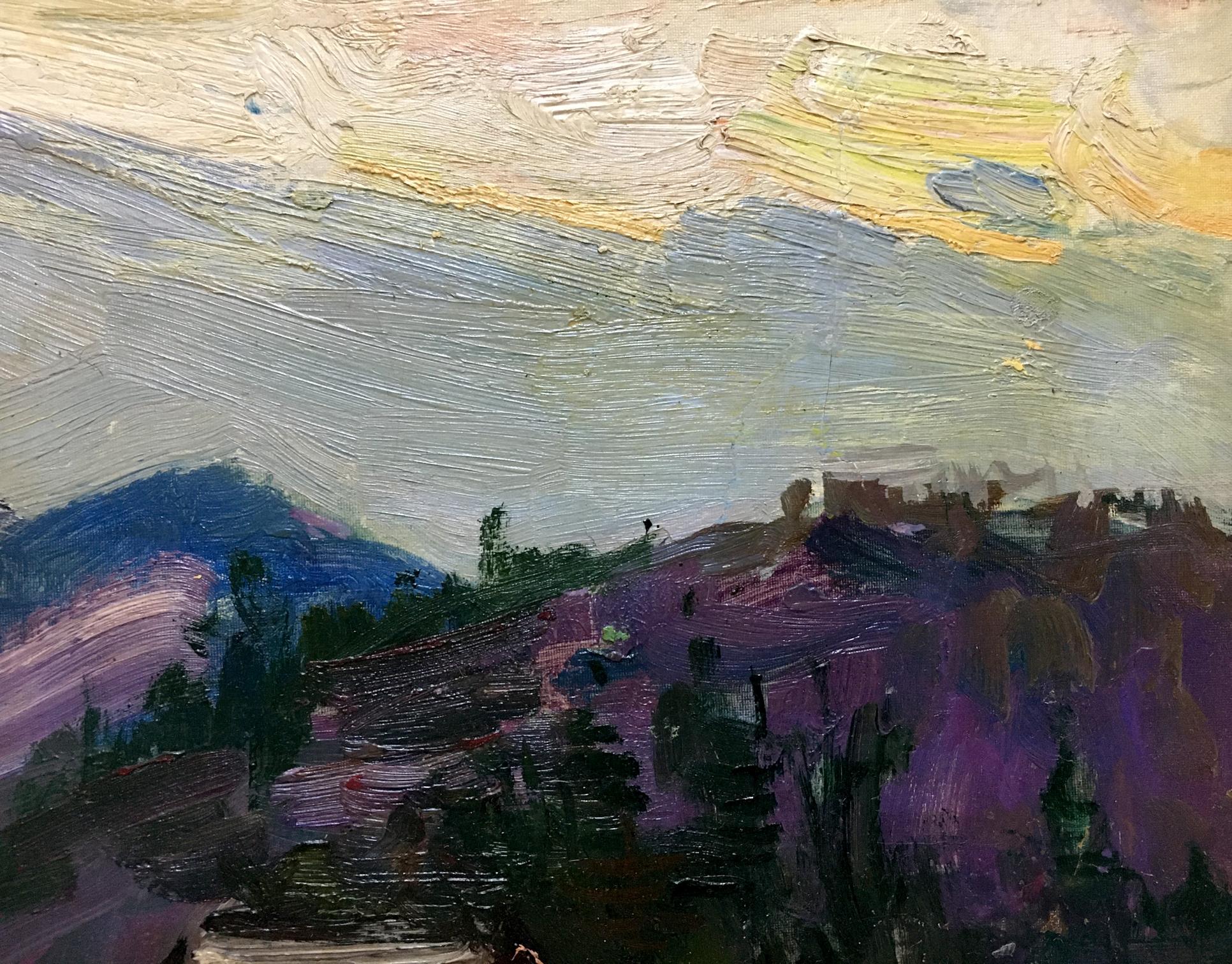 Oil painting of purple green blue hills by Glushchenko Nikolay Petrovich
