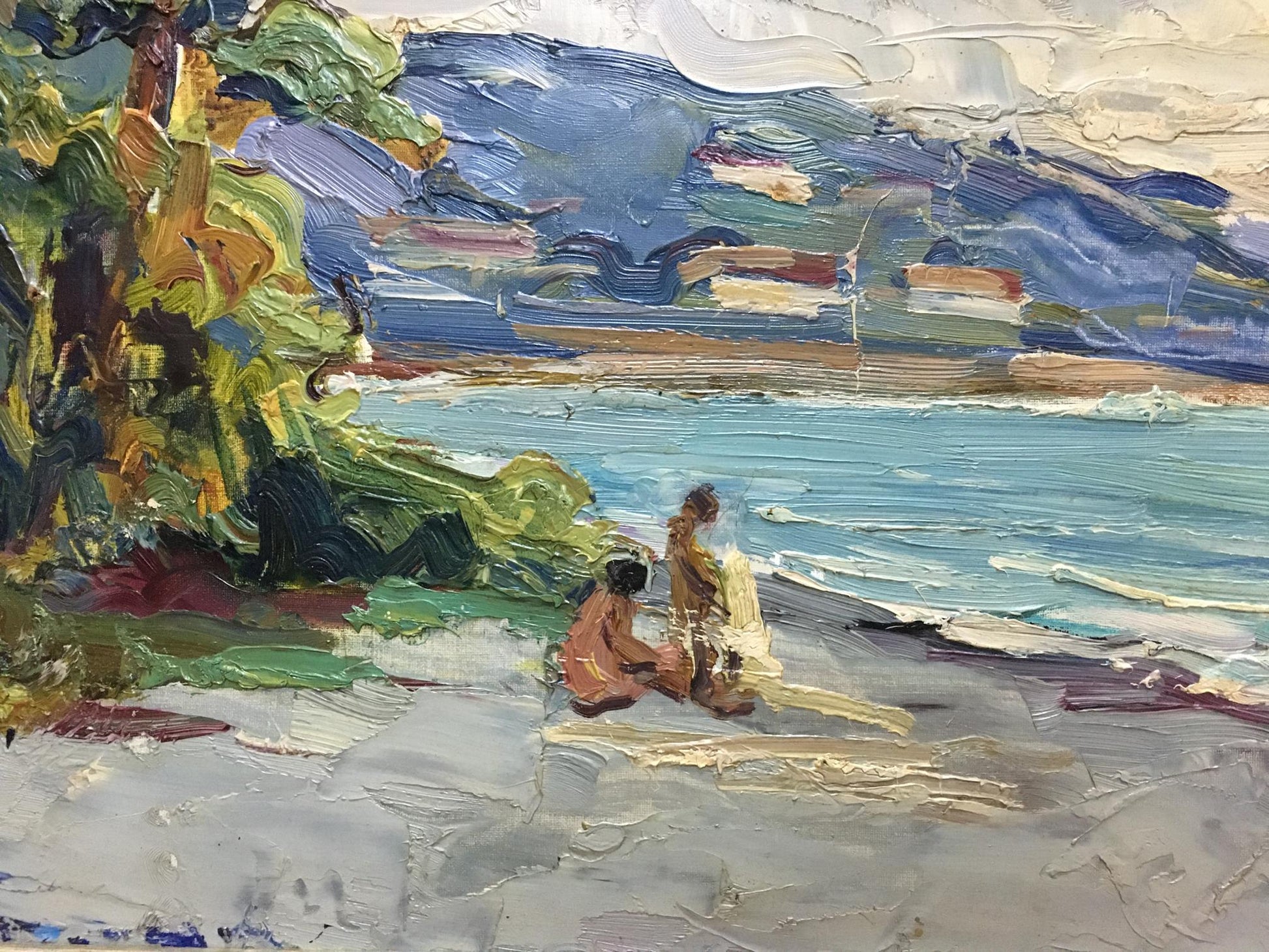 Impasto oil painting Near the shore with a girl by Glushchenko Nikolay Petrovich