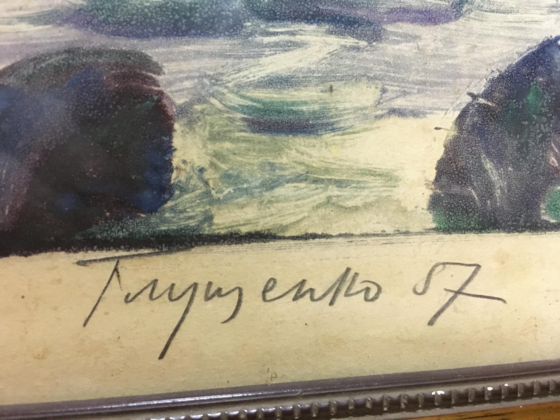 Signed Tugendhat 1957 painting on back of Sea watercolor by Glushchenko