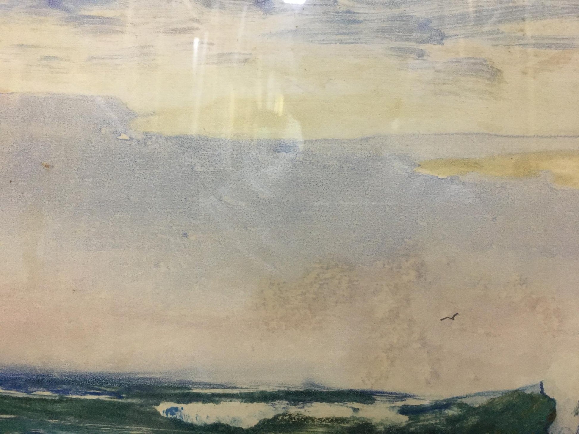 Watercolor seascape by Glushchenko Nikolay Petrovich with waves and bird