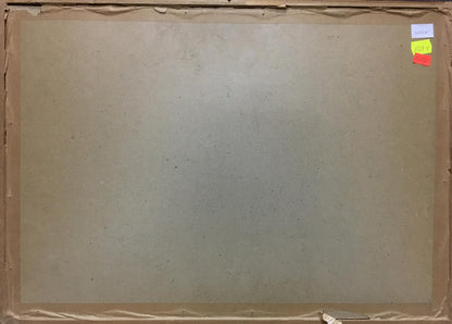 Back of Sea Glushchenko Nikolay Petrovich watercolor with taped brown cardboard and sticky notes