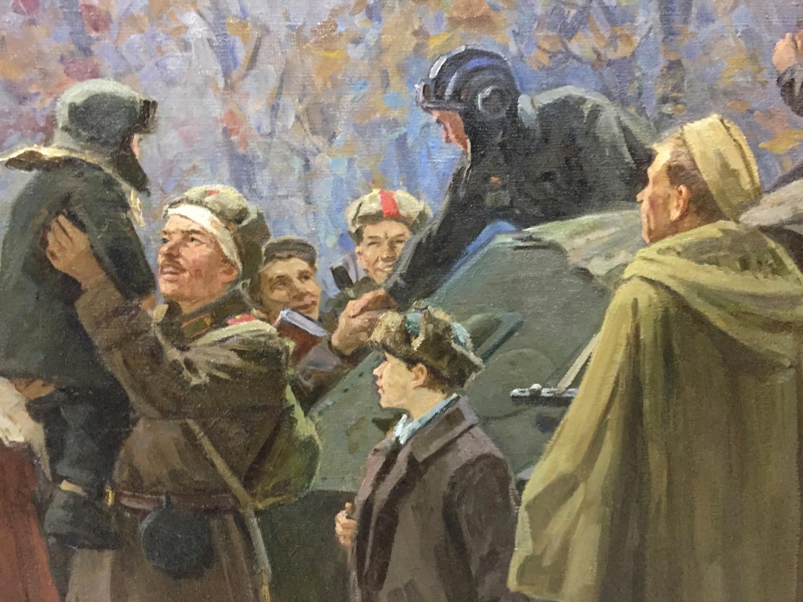 Oil painting We have returned by Petukhov Vasily Afanasevich: soldier holds child