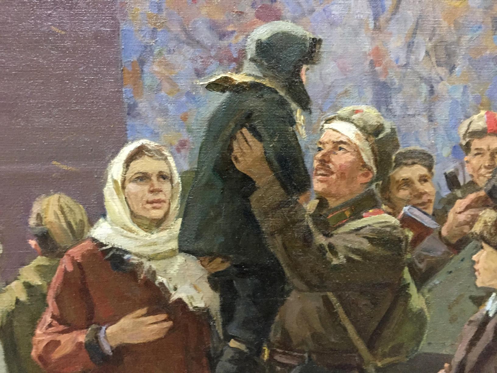 Oil painting We have returned by Petukhov Vasily Afanasevich: soldier holds child