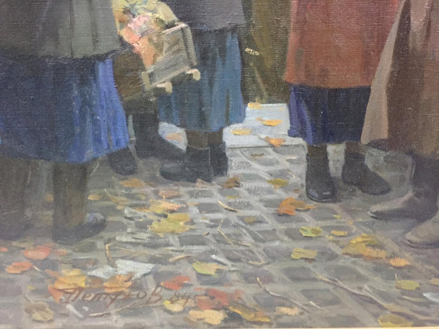 Oil painting We have returned by Petukhov Vasily Afanasevich on cobblestone street