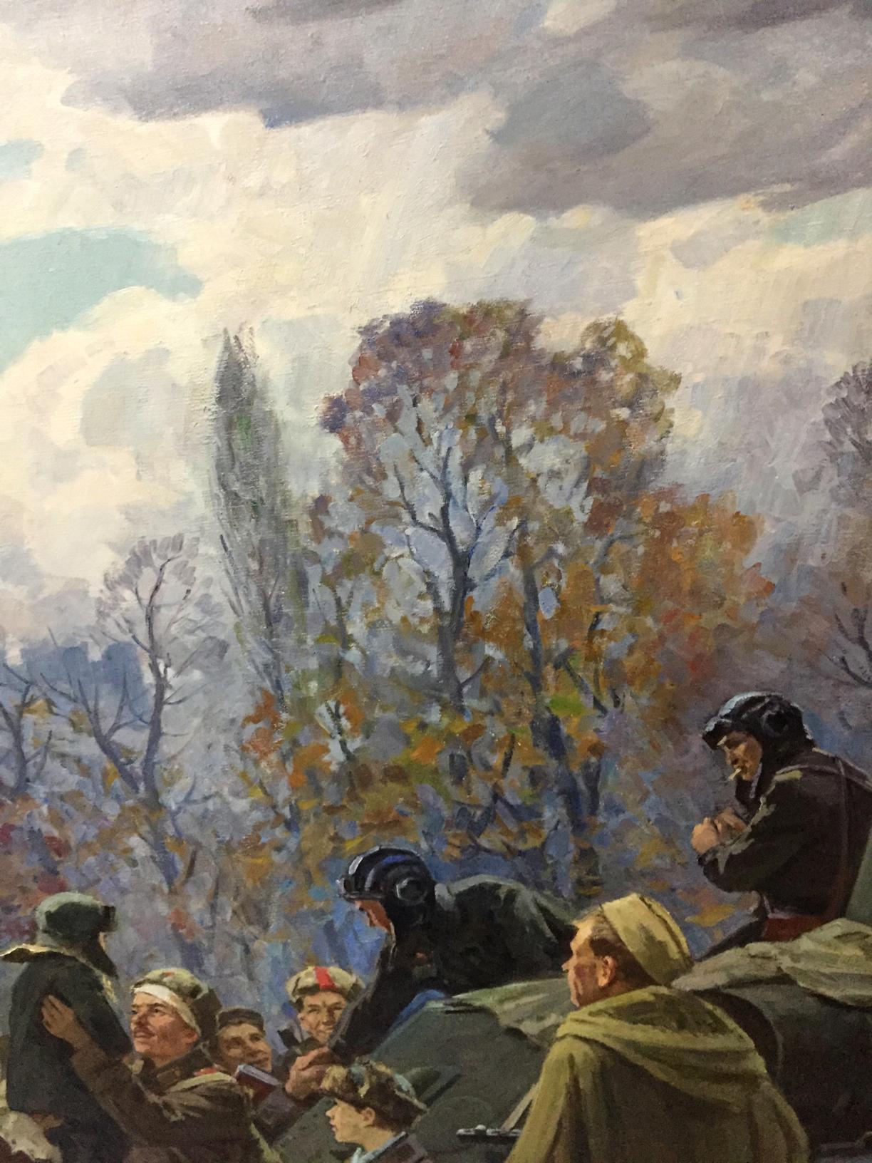 Oil painting We have returned by Petukhov Vasily Afanasevich, soldiers in autumn forest